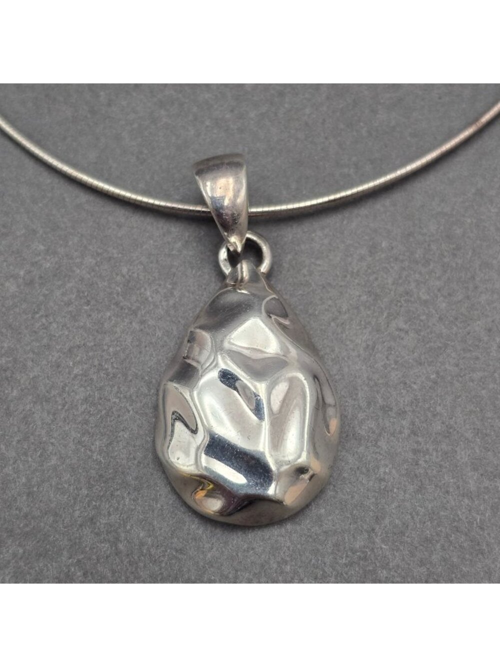 Sterling Silver Molten Teardrop Pendant Necklace 16" Organic Liquid Form